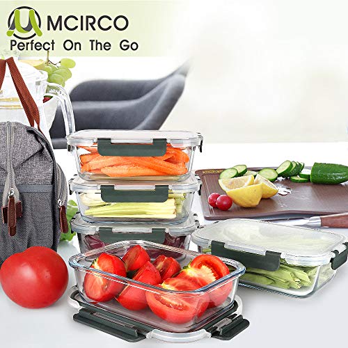 M MCIRCO [5-Packs, 36 Oz Glass Meal Prep Containers with Snap Locking Lids Glass Food Containers,Airtight Lunch Container,Microwave, Oven, Freezer and Dishwasher (4.5 Cup) - color: Gray
