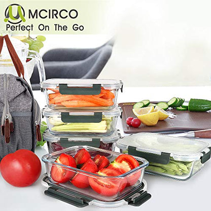 M MCIRCO [5-Packs, 36 Oz Glass Meal Prep Containers with Snap Locking Lids Glass Food Containers,Airtight Lunch Container,Microwave, Oven, Freezer and Dishwasher (4.5 Cup) - color: Gray