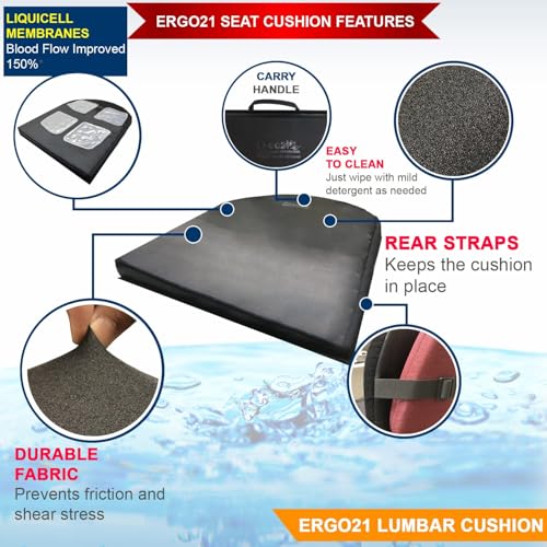 ERGO21 Neck & Back Support Lumbar Roll Made of Liquid Filled Membranes | Chair Back Support at Home, Office Chairs, Bed | Relief from Lower Back Pain, Neck Pain| Size, (16”W x 10”x 2”) - size: Lumbar Roll - 16" x 10" x 2"