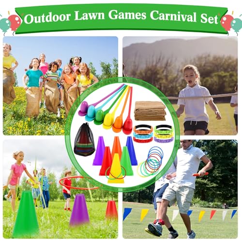 Sumind 40 Pcs Outdoor Games Burlap Potato Sack Race Bags Field Day Games Legged Race Bands Egg and Spoon Outdoor Picnic Carnival Lawn Backyard Activities for Adults Kids