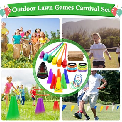 Sumind 40 Pcs Outdoor Games Burlap Potato Sack Race Bags Field Day Games Legged Race Bands Egg and Spoon Outdoor Picnic Carnival Lawn Backyard Activities for Adults Kids
