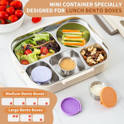 SANEXC 8 Pack - 2.4 Oz Small Salad Dressing Containers To Go, Leakproof Condiment Containers with Lids Reusable Stainless Steel Sauce Cups for Lunch Boxes Kitchen Storage Picnics Travel Meal Prep - color: 2.4 OZ-Multicolor