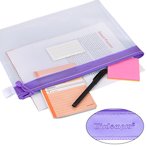 Wisdompro Zipper Pouch, 4 Packs Durable Letter Size Waterproof Mesh File Bag, Document Organizer - Purple/Yellow - color: Purple/Yellow