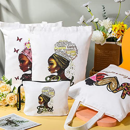 Roowest 8 Pcs Juneteenth African American Gifts for Women Bulk Inspirational 4 Tote Bags 4 Makeup Bags Zipper Work Travel(Classic Style) - style: Classic Style