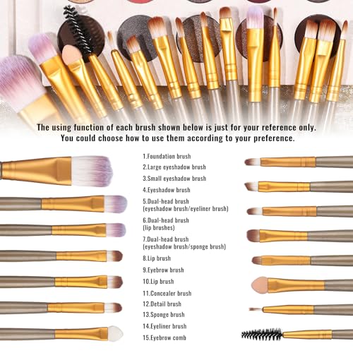 UCANBE Eyeshadow Palette with 15 Brushes Makeup Sets, Pigmented Eye Makeup Pallet Holiday Gift Set, Matte Smokey Rosy Neutral Glitter Eye Shadow Powder & Contour Highlight Blush All-in-One Make Up Kit - color: Palette C + Coffee-Brown Brush