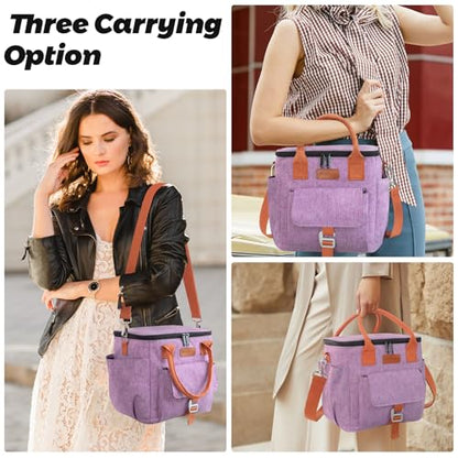 Joymee Lunch Bag Women Large Insulated Reusable Leakproof - Purple | Large Spacious, Cooler Lunch Bag, Adjustable Shoulder Strap, With Side Pocket, Bottle Holder, for Office Work Picnic Travel - color: Purple