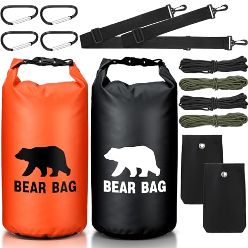 Foilswirl 2 Sets Bear Food Bag for Camping Ultralight Food Bag Hanging System Includes 2 Pcs 10 L Waterproof Bear Bag Pulley System and 4 Pcs Nylon Ropes 4 Pcs Clips 2 Pcs Rock Pouch - color: Black, Orange, size: 10l