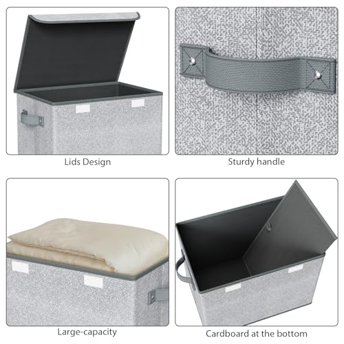 Univivi Storage Bins with Lids [4-Pack] Large Collapsible Stackable Fabric Storage Boxes with Lids, Decorative Closet Organizers and Storage for Clothes, Office, Bedroom (Gray, 17“ x 12” x 12") - color: Gray(No Window), size: 17''-4 Pack