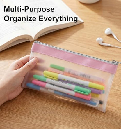 4 Pcs Small Clear Makeup Bag, Mini Clear Zipper Pouch Bag Organizer Pouches for Travel, Lipstick & Earphone Storage (Purple, Gray, Pink, Beige, 8.86 x 4.13 Inches) - size: 8.86 in * 4.13 in