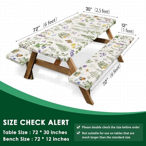 Picnic Table Cover with Bench Covers Elastic Edges, Wildflower Flower Camper Fitted Table Cover, Outdoor Camping Essentials 72 Inch 3PCS, Waterproof Camping Fitted Tablecloth with Drawstring Bag - color: Wildflower Botanical, size: 72in