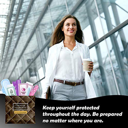 Menstrual Kit All-in-One 10 Pack | Convenience on the Go | Period Kit Pack for Travelling, Tweens & Teenagers or just When You’re Out | Individually Wrapped Feminine Hygiene Product (Brown Leather) - color: Brown Leather