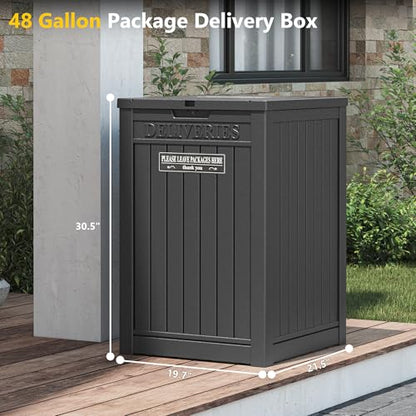 LHBGO Package Delivery Box for Outside, 48 Gallon Storage with Lockable Secure, Large Resin Outdoor Package Drop Container - color: Black