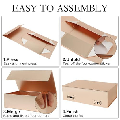 LFBOX Rose Gold Gift Box with Magnetic Lid 13.8x8.3x4.4 in, Bridesmaid Groomsman Proposal Box, Large Rectangle Storage Box 5 Pack - color: Rose Gold, size: 1 count (Pack of 5)