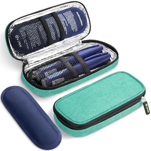 AUVON Insulin Cooler Travel Case with 2 x 90g TSA Approved Ice Packs, Diabetic Medication Insulated Cooling Bag for Insulin Pens and Diabetic Supplies Storage, Compact for Daily Life and Trips - color: Green