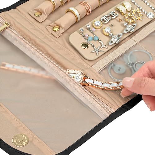 Pavilia Foldable Jewelry Organizer Roll Bag, Small Travel Pouch Wallet for Earrings, Rings, Necklaces, Bracelets (Quilt Black) - color: Quilt Black