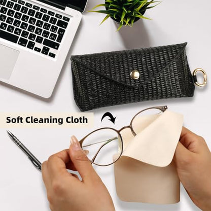 Straw Sunglasses Case Hard Shell Glasses Eyeglass Travel Pouch Women Men Eyewear Organizer Holder with Clip - style: Black