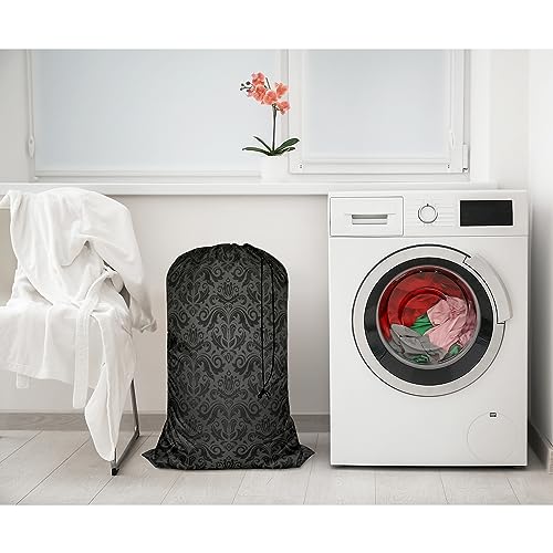 Swono Dark Grey Damask Extra Large Laundry Bag with Drawstring Heavy Duty Travel Dirty Clothes Bag for Laundromat and Household - color: Dark Grey Damask
