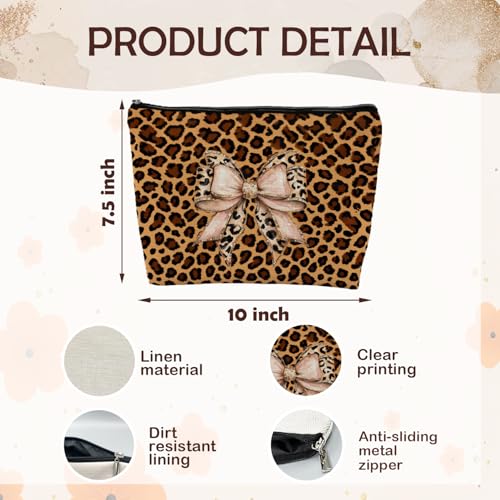 Leopard Coquette Bow Makeup Bag, Leopard Cheetah Gifts Supplies Cosmetic Bags Travel Toiletry Bag for Women, Trendy Cheetah Bow Print Zipper Makeup Pouches for Purse - color: Cheetah Bow