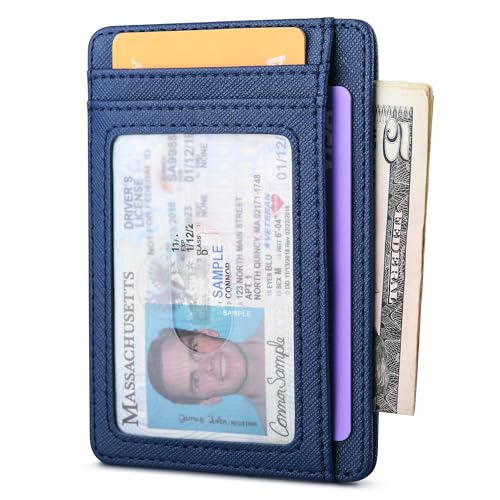 Buffway Slim Minimalist Front Pocket RFID Blocking Leather Wallets for Men and Women - Cross Blue - color: Cross Blue