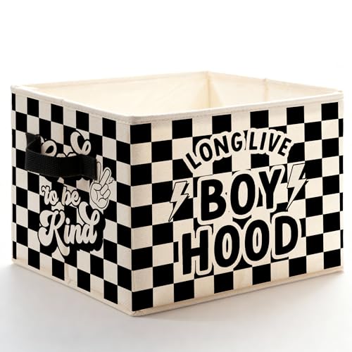 Long Live Boyhood Boy Kids Storage Bins Box with Handles, Black and White Checkered Foldable Basket Toybox for Kids Boys Nursery Playroom Bedroom Bathroom Clothes Toys Books - color: color-06