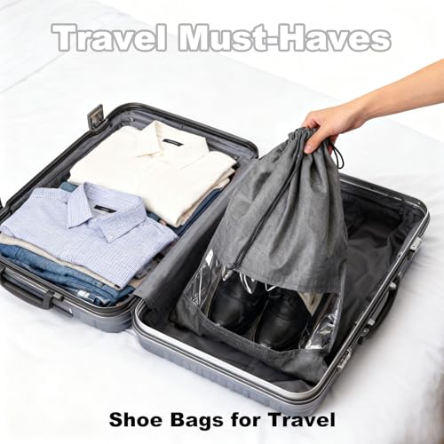 20 Pack Shoe Bags for Travel, 17" x 12.6" Drawstring Shoe Organizers with Clear Window, Breathable Non-Woven Dustproof Pouches for Luggage & Closet (Gray) - color: Gray