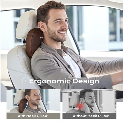 Coverado Leather Car Headrest Pillow Car Neck Pillow with Adjustable Strap, Head Support Rest Driver Relax Head Muscles Relieve Driving Fatigue, Breathable & Removable Cover, Coffee - color: Coffee, size: 1 Piece