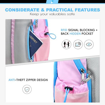 Seektop RFID Anti-Theft Crossbody Bag Sling Backpack for Women & Men, Casual Chest Daypack for Daily Travel - color: Pink