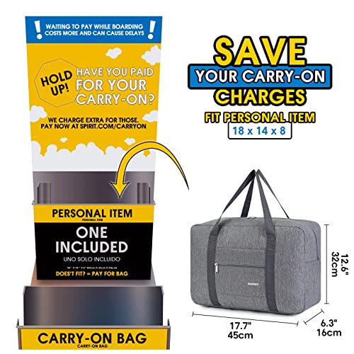 For Spirit Airlines Personal Item Bag Foldable Travel Duffel Bag Tote Carry on Luggage Duffle Overnight for Women and Men - color: 1112-Thick Series Grey
