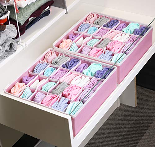 Simple Houseware 2 Pack Closet Sock Organizer, 24 Cell Drawer Divider, Pink - color: Pink, size: 2 Pack