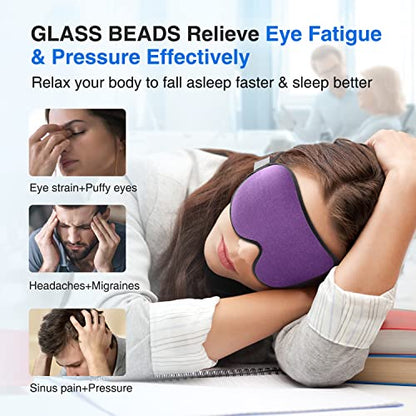 YFONG Weighted Sleep Mask, Women Men 3D Eye Mask Blocking Lights Sleeping Mask (4.2oz/120g), Pressure Relief Night Sleep Eye Mask with Adjustable Strap, Eye Cover Blindfold for Travel Nap Yoga, Purple - color: Purple