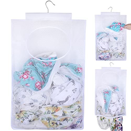 Breathable Mesh Laundry Hamper, Bringing Hooks Foldable Hanging Shower Caddy, Fast Drying Portable Space Saving Storage Bag, Applied to College Dorm Rooms, Gym, Swimming and RV Travel (White) - color: White