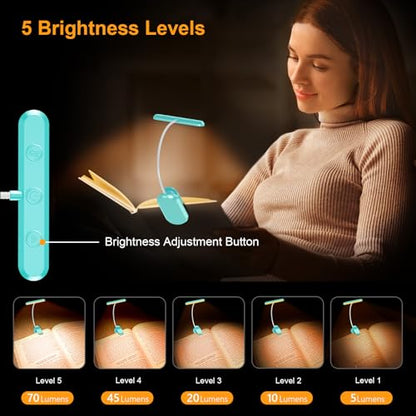 Gritin Rechargeable Book Light for Reading in Bed with 19 LED &Memory Function-Eye Caring 3 Color Temperatures,5 Brightness Levels,90 Hrs Runtime Flexible Goose Neck Clip on Light-Blue - color: Blue