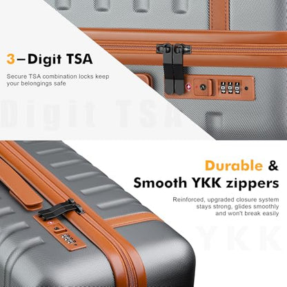 Luggage Sets 3 Piece with Spinner Wheels, Lightweight PC Hardside Suitcase with TSA Lock & YKK Zippers, 20 Inch Carry On Luggage with Travel Bag for Men and Women, Grey - color: Grey, size: 3 Piece Set (20inch)