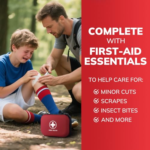 Gifts for Men Christmas Mini First Aid Kit - 144pcs Emergency Medical Kit with Water-Resistant Hard Case for Home, Travel, & Outdoor - Portable First Aid Supplies for Minor Cuts, Burns, Bites & Stings