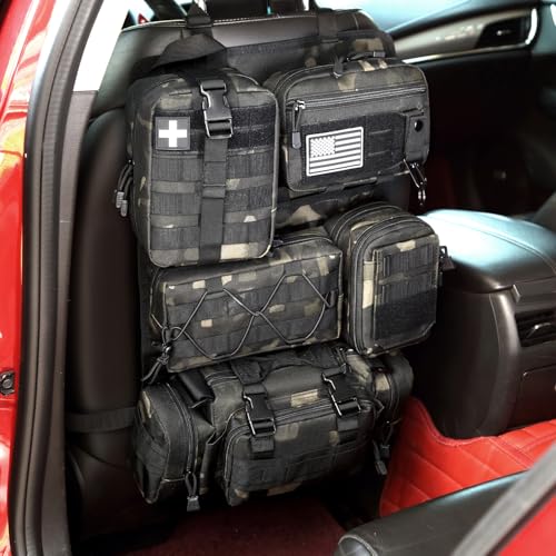 Tactical Car Seat Back Organizer, 2025 Upgrade Tactical Vehicle Panel Organizer with 5 Detachable Molle Pouch for Car Truck Ford Jeep Vehicle (Dark CM) - color: Dark CM