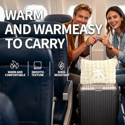 Travel Blanket and Pillow-2-in-1, Ultra-Soft&Compact, Airplane Blanket with Hand Luggage Belt and Backpack Clip,Travelers Accessories Gifts, 61x43 Inches（White） - color: White