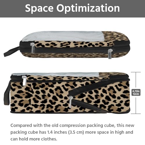 7 Pcs Compression Packing Cubes for Travel, Waterproof Suitcase Luggage Backpack Organizer with Toiletry Bag Travel Essentials for Women/Men-Leopard - color: Brown-Leopard