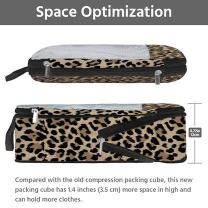 7 Pcs Compression Packing Cubes for Travel, Waterproof Suitcase Luggage Backpack Organizer with Toiletry Bag Travel Essentials for Women/Men-Leopard - color: Brown-Leopard