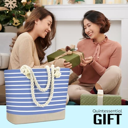 Fokongna Tote Bag For Women, Beach Bag Best Friend Travel Birthday Gifts, Travel Parties Vacation Shopping Essentials - color: Navy White Stripes