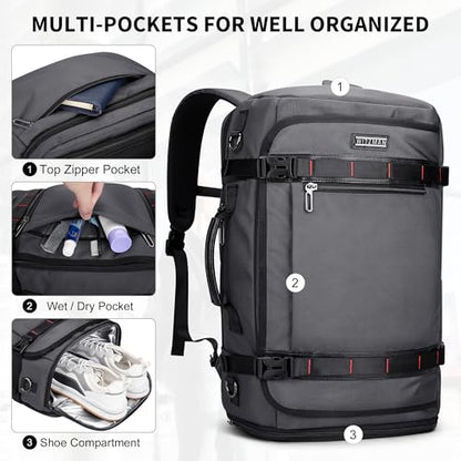 WITZMAN Travel Backpack for Men 35L Carry-on Laptop Backpack Luggage Fit 16 inch TSA Friendly Flight Approved with Shoe Compartment for Airplanes（B718 Silvery Grey） - color: Silvery Grey