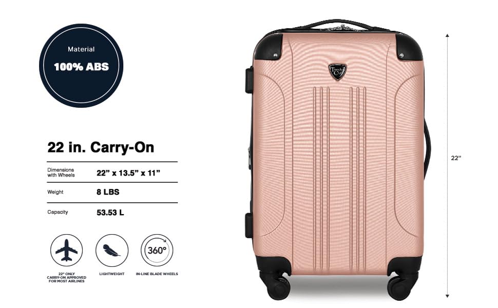 Travelers Club Chicago Hardside Expandable Spinner Luggage, Rose Gold, 22" Carry-On - color: Rose Gold, size: 22" Carry-On