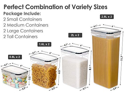 CHEFSTORY Airtight Food Storage Containers with Lids, 8 PCS Plastic Storage Canisters for Kitchen & Pantry Organization,Dry Food Canisters for Flour, Sugar and Cereal