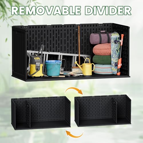 Devoko 260 Gallon Double-Wall Deck Box with Divider, Side Handles, Resin Outdoor Large Storage Box Waterproof and Lockable for Patio Furniture, Garden, Pool (Black, 260 Gallon) - color: Black, size: 260 Gallon 1 Pack