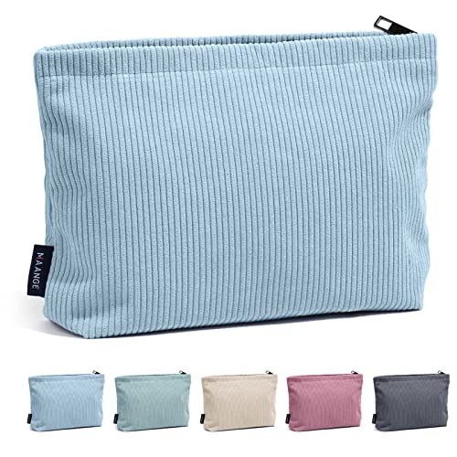 MAANGE Cosmetic Bags for Women Small Makeup Bag for Purse Corduroy Makeup Pouch Travel Makeup Bag with Metal Zipper Make Up Bag for Travelling(BLUE) - color: Blue