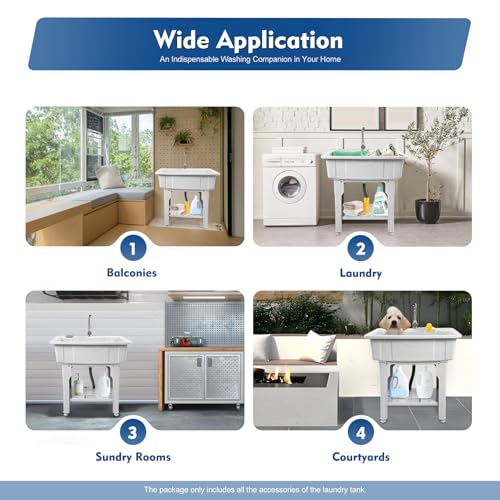 Freestanding Home Laundry & Utility Sinks, Plastic Laundry Sink with Washboard & Faucet Drain Kit, Indoor/Outdoor Water Sink lavadero for Laundry, Basement, Garage (31.5"D X 22.05"W X 31.5"H)
