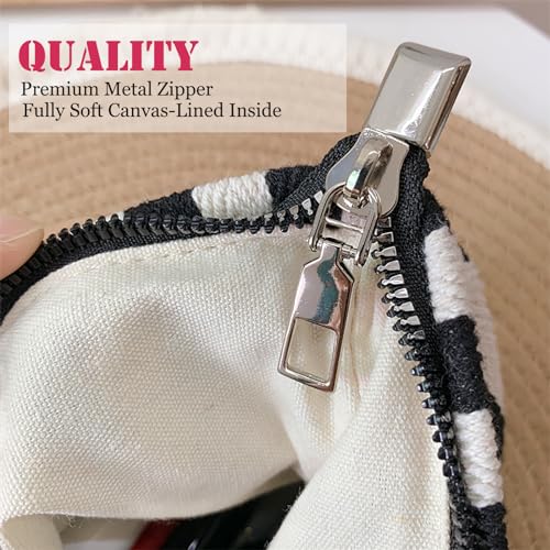 HAPPYHEIDI Small Black White Stripe Makeup Brush Bag Zipper Pouch Women Girls Purse Organizer,Canvas Lined, Premium Zipper - color: Classic Black White Stripes Medium