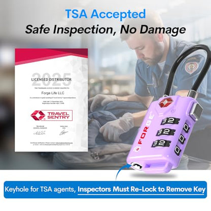 Forge TSA Approved Luggage Locks, Re-settable Combination with Alloy Body, Light Purple 2 PK, for Luggage, Suitcase, Backpack and More. - color: Purple 2 Pack
