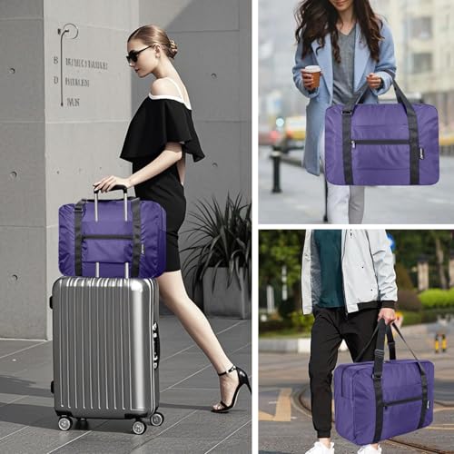 Foldable Travel Duffle Bag, Airlines Approved Carry On Bag Weekender Overnight Bag for Men Women, 23L (Purple) - color: Purple, size: 23L