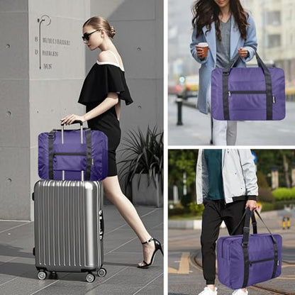 Foldable Travel Duffle Bag, Airlines Approved Carry On Bag Weekender Overnight Bag for Men Women, 23L (Purple) - color: Purple, size: 23L