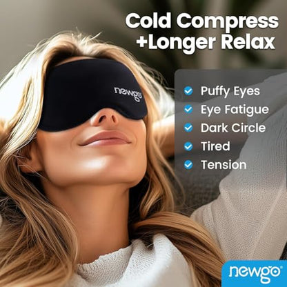 NEWGO 3D Cooling Sleep Mask, Weighted Cooling Gel Eye Mask for Sleeping, Cold Eye Mask, Hot Cold Therapy Blackout Sleep Mask for Puffiness, Dark Circles, Dry Eyes, Headaches and Stress Relief - color: Black